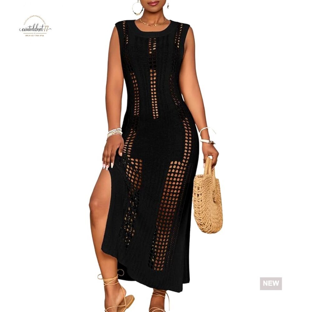 Sleeveless Crochet Beach Cover Up Hollow Out Swimsuit Coverup Summer